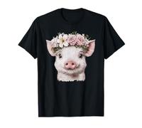 Lindo Cerdo Con Corona De Flor Cerdito Amor Camiseta
