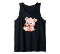 Lindo Cerdo De Dibujos Animados Amante del Café Camiseta sin Mangas