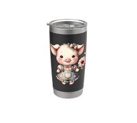 Lindo Cerdo Pastel Floral Kawaii Ilustración Vaso térmico de acero inoxidable de doble pared