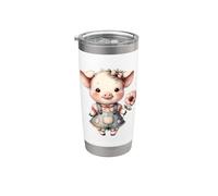 Lindo Cerdo Pastel Floral Kawaii Ilustración Vaso térmico de acero inoxidable de doble pared