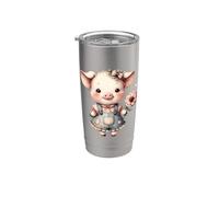 Lindo Cerdo Pastel Floral Kawaii Ilustración Vaso térmico de acero inoxidable de doble pared