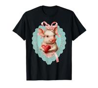 Lindo Cerdo San Valentín con corazón Vintage Farm Animal Coquette Camiseta