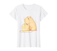 Lindo Chibi Capibara Sosteniendo Yuzu Pastel Calma Arte Kawaii Camiseta gráfica económica, Mujer, Blanco, S
