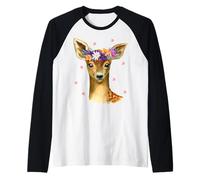 Lindo Ciervo bebé Corona Floral otoño Primavera Ciervo Camiseta Manga Raglan