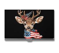 Lindo ciervo con bandera de Estados Unidos, tarjetero delgado de metal para tarjetas de crédito, organizador para hombres y mujeres, 9.4 cm x 5.6 cm x 0.8 cm, Estilo:, Talla única