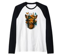 Lindo ciervo con corona de flores y mariposas cervatillo del bosque Camiseta Manga Raglan