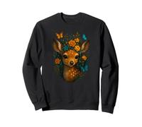 Lindo ciervo con corona de flores y mariposas cervatillo del bosque Sudadera