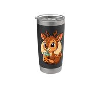 Lindo ciervo kawaii anime beber té burbuja niña niños Vaso térmico de acero inoxidable de doble pared