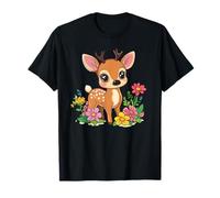 Lindo ciervo rodeado de flores coloridas Camiseta