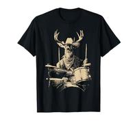 Lindo Ciervo Tocando Tambores Divertido Vaquero Animal Occidental Baterista Camiseta