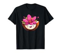 Lindo Coco Feliz con Flor Tropical Rosa Camiseta