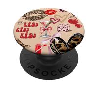 Lindo cóctel y Lazo Leopard Heart & Kiss con Estampado de Olivas PopSockets PopGrip Adhesivo