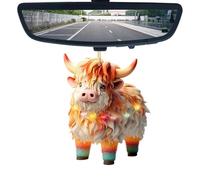 Lindo colgante de coche de vaca de dibujos animados, adorno colgante de coche Highland Cow - 2D acrílico colgante de coche para mochila de árbol de Navidad, accesorios interiores de espejo retrovisor