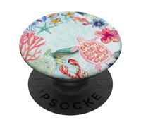 Lindo collage de hibisco y tortuga de verano en colores pastel PopSockets PopGrip Adhesivo