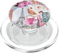 Lindo Collage de la Torre Eiffel París y café Vintage Francia Amor PopSockets PopGrip para MagSafe