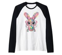 Lindo Conejito de Pascua en Gafas soplando un Chicle Chica Niño Camiseta Manga Raglan