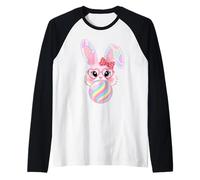 Lindo Conejito de Pascua en Gafas soplando un Chicle Chica Niño Camiseta Manga Raglan
