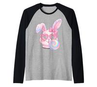 Lindo Conejito de Pascua en Gafas soplando un Chicle Chica Niño Camiseta Manga Raglan