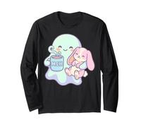 Lindo Conejito Fantasma Amante del Café Kawaii Halloween Amante Manga Larga