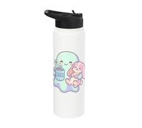 Lindo Conejito Fantasma Amante del Café Kawaii Halloween Amante Stainless Steel Insulated Water Bottle