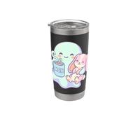 Lindo Conejito Fantasma Amante del Café Kawaii Halloween Amante Vaso térmico de acero inoxidable de doble pared