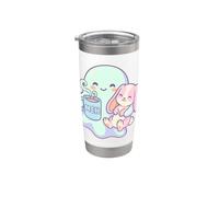Lindo Conejito Fantasma Amante del Café Kawaii Halloween Amante Vaso térmico de acero inoxidable de doble pared