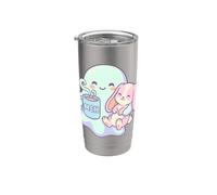 Lindo Conejito Fantasma Amante del Café Kawaii Halloween Amante Vaso térmico de acero inoxidable de doble pared