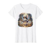 Lindo Conejo Bruja Halloween Espeluznante Bosque Fantasmas Camiseta gráfica económica, Mujer, Blanco, L