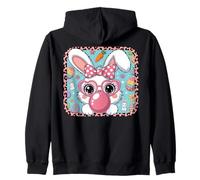 Lindo Conejo de Pascua Bubble Gum Girl Leopard Pattern Kawaii Art Sudadera con Capucha