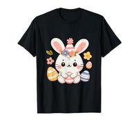 Lindo Conejo de Pascua con Flores y Huevos Decorados Camiseta