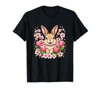 Lindo Conejo de Pascua con Tulipanes Rosas y Flores Camiseta
