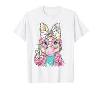 Lindo Conejo de Pascua Signo de Paz Bubble Gum Spring Art Kids Girl Camiseta