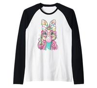 Lindo Conejo de Pascua Signo de Paz Bubble Gum Spring Art Kids Girl Camiseta Manga Raglan