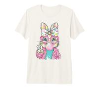 Lindo Conejo de Pascua Signo de Paz Bubble Gum Spring Art Kids Girl Camiseta Premium