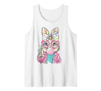 Lindo Conejo de Pascua Signo de Paz Bubble Gum Spring Art Kids Girl Camiseta sin Mangas