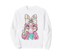 Lindo Conejo de Pascua Signo de Paz Bubble Gum Spring Art Kids Girl Sudadera