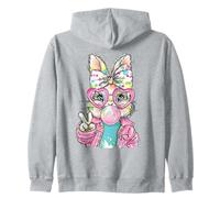 Lindo Conejo de Pascua Signo de Paz Bubble Gum Spring Art Kids Girl Sudadera con Capucha