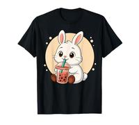 Lindo conejo kawaii anime beber té burbuja niña niños Camiseta