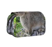 Lindo Conejo Liebre Gris Estuche para lápices portátil con Doble Concha y Cremallera