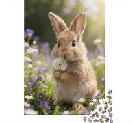 Lindo Conejo Que sostiene la Flor 1000 Piezas Cartón Resistente Puzzle para Adultos Adultos Desafiante Y Divertido Ocio En Casa Rompecabezas Atractivo 70x50cm/1000pcs