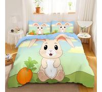 Lindo Conejo Ropa de Cama de 155x200cm - Animales De Dibujos Animados para Niños Juego de Ropa de Cama para Todo el año 3 Piezas - con 2 Fundas de Almohada de 50 x 75 cm