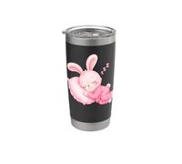 Lindo conejo rosa en pijamas durmiendo dulces sueños niños duermen Vaso térmico de acero inoxidable de doble pared