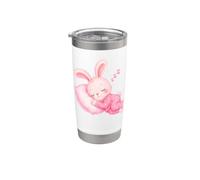 Lindo conejo rosa en pijamas durmiendo dulces sueños niños duermen Vaso térmico de acero inoxidable de doble pared