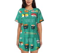 Lindo conjunto de pijama de sushi para mujer, de manga corta y suave.