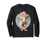 Lindo Cordero San Valentín con corazón Vintage Animal Coquette Manga Larga