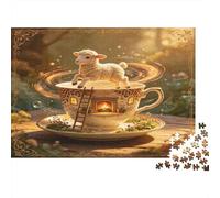 Lindo Cordero Taza de Té Puzzle de 1000 Piezas Puzzle para Adultos Escena Fantasía Hora del Té Papel Relajante Decoración Regalo 70x50cm/1000pcs