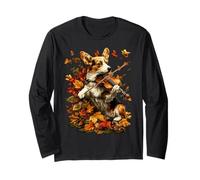 Lindo Corgi con Violín y Hojas de Otoño Perro Violinista Otoño Manga Larga