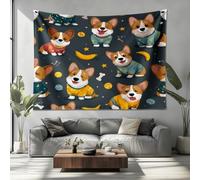 Lindo Corgi de Dibujos Animados Tapicería Tapiz, Tapices, Esterilla de Playa, Placa de Picnic, Gris Decoración de Pared, Tapiz Pared Arte de Pared en el Techo 150x100 cm