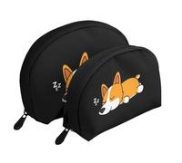 Lindo Corgi durmiendo, Bolsa de Maquillaje de Concha, Monedero pequeño para Mujer, Bolsa de artículos de tocador, Bolsa de cosméticos, 2 Piezas