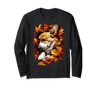Lindo Corgi durmiendo con Hojas de otoño Perro estético de otoño Manga Larga